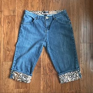 Willi Smith Blue Cropped Jeans with Leopard Trim